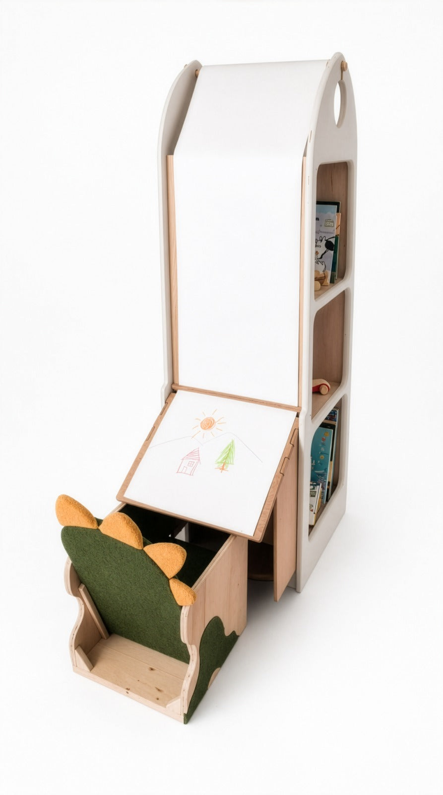 Multi-Purpose Rotating Kids' Bookshelf and Drawing Table